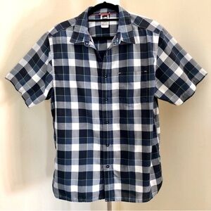 The North Face. Short Sleeve Button Down Plaid Shirt. Black, Blue, White. Large